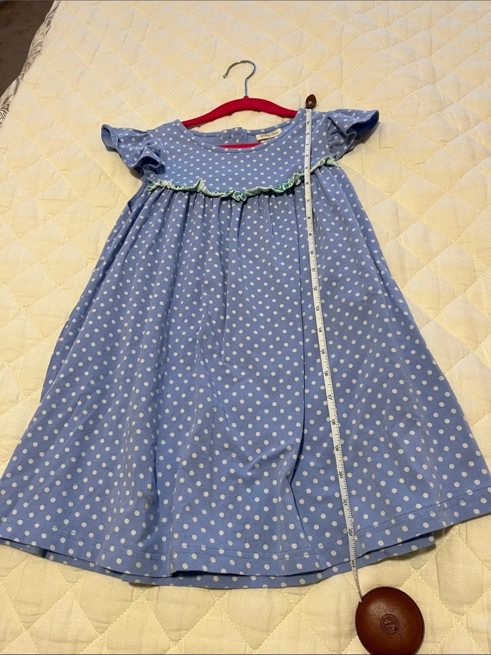 Matilda Jane Light Blue and White Polka Dot Pearl Dress with Green Trim 6
